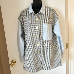 Free People Check Oversized Blouse XS